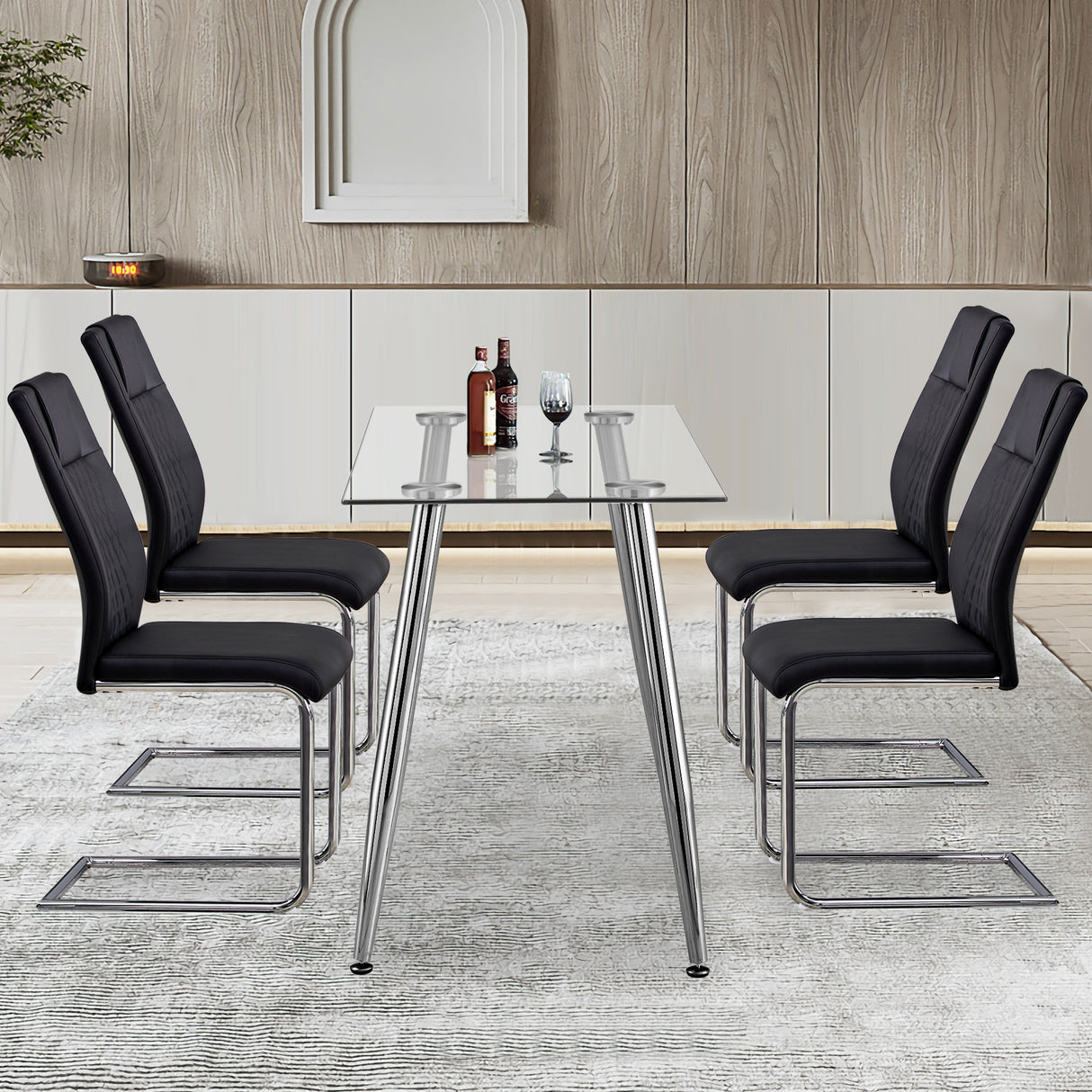 Modern Dining Chairs with Faux Leather Padded Seat - Set of 8