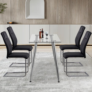 Modern Dining Chairs with Faux Leather Padded Seat - Set of 8