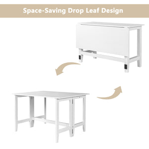 Topmax Farmhouse Wood Extendable Dining Table with Drop Leaf - White