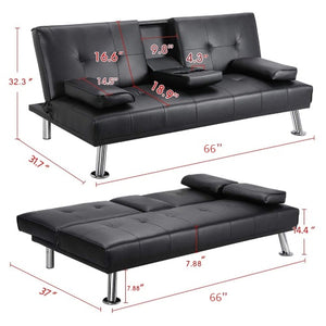 Mega Futon Sofa Bed - Modern Faux Leather Convertible Lounge Sofa