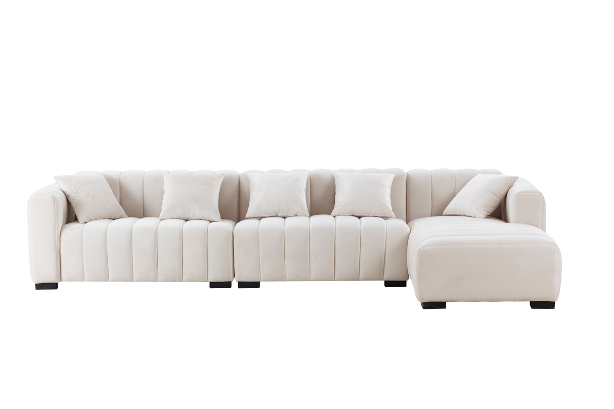 L-Shape Sectional Sofa with Deep Tufted Velvet Upholstered Right Chaise Modular Sofa