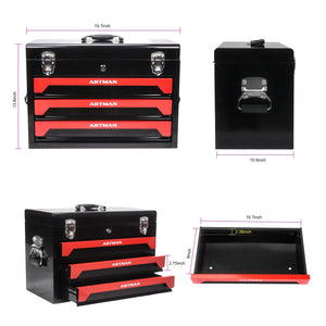 20'' Portable 3-Drawer Steel Toolbox with Tool Set