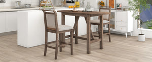 TOPMAX 3-Piece Wood Counter Height Drop Leaf Dining Table Set with 2 Upholstered Chairs