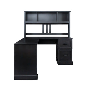 Home Office Computer Desk with Hutch, Antiqued Black