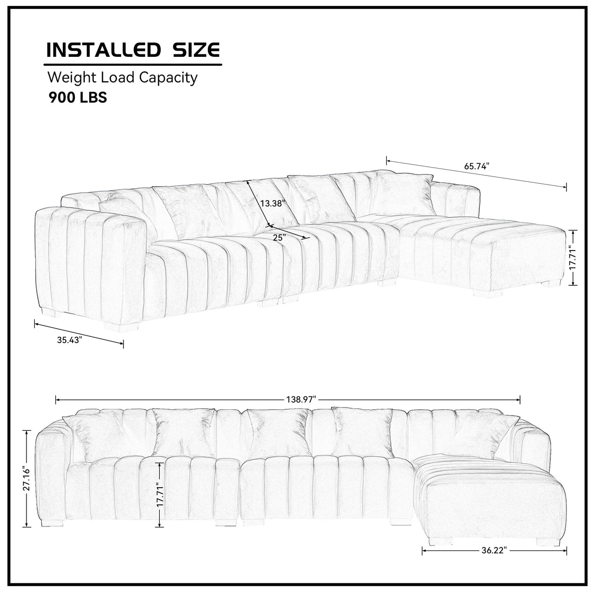 L-Shape Sectional Sofa with Deep Tufted Velvet Upholstered Right Chaise Modular Sofa
