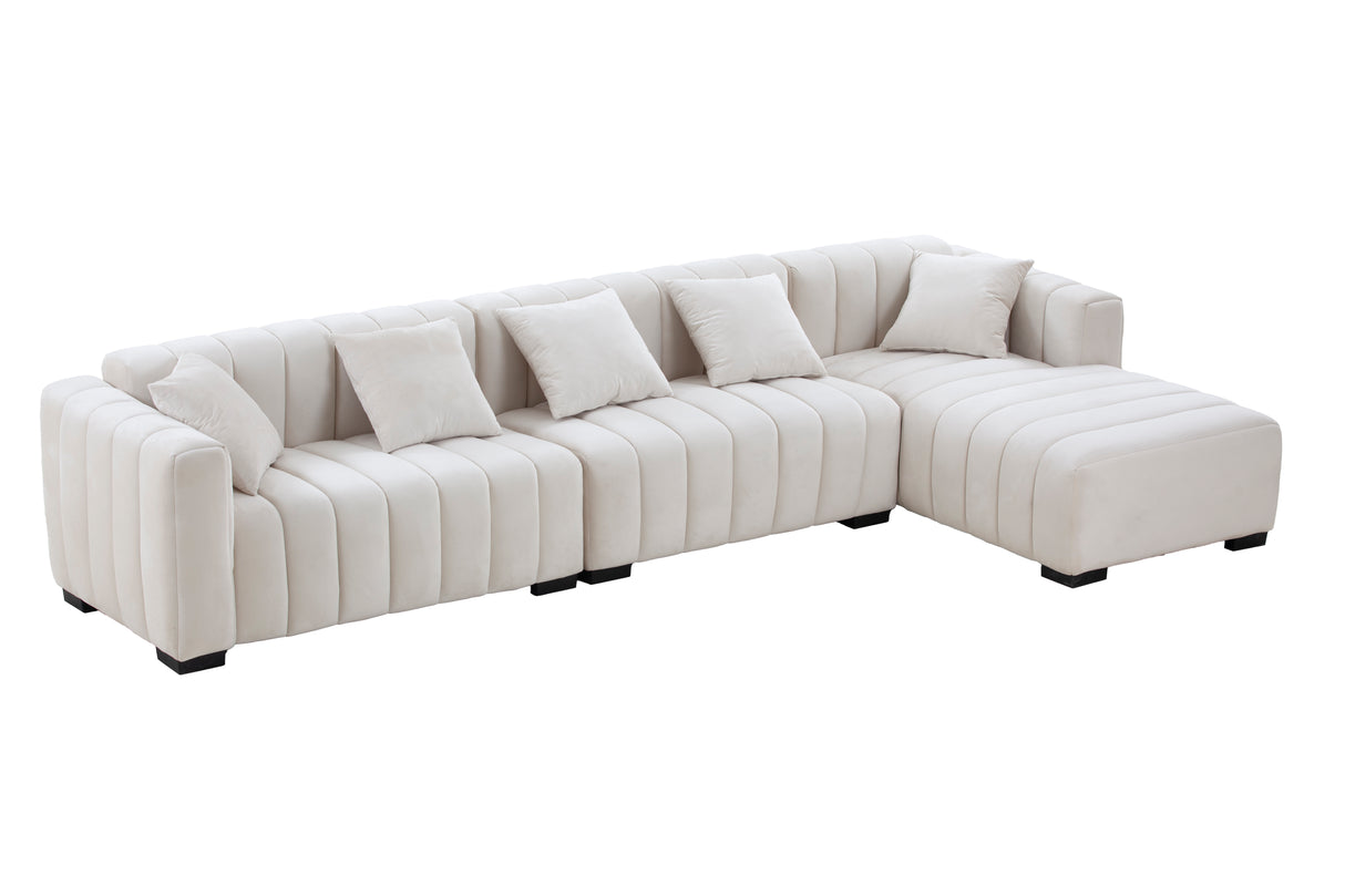 L-Shape Sectional Sofa with Deep Tufted Velvet Upholstered Right Chaise Modular Sofa