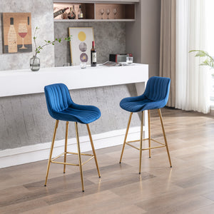 26 Inch Set of 2 Bar Stools with Steel Frame and Velvet Fabric