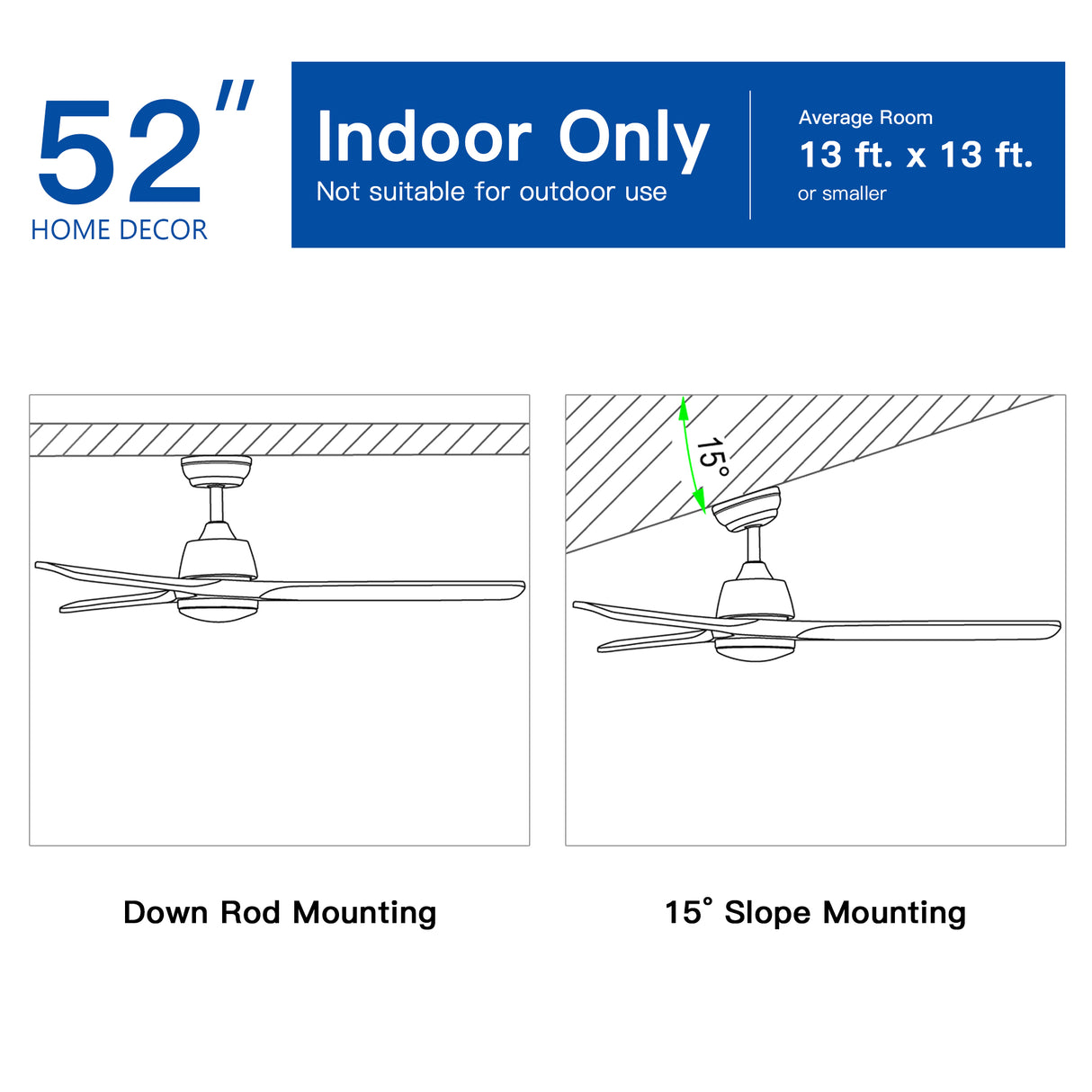 YUHAO 52-Inch Integrated LED Ceiling Fan with Remote Control