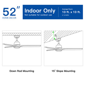 YUHAO 52-Inch Integrated LED Ceiling Fan with Remote Control