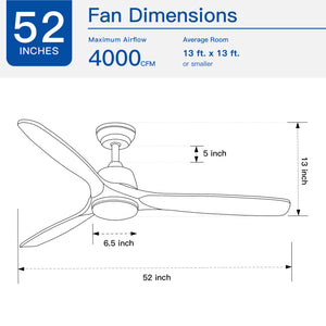YUHAO 52-Inch Integrated LED Ceiling Fan with Remote Control