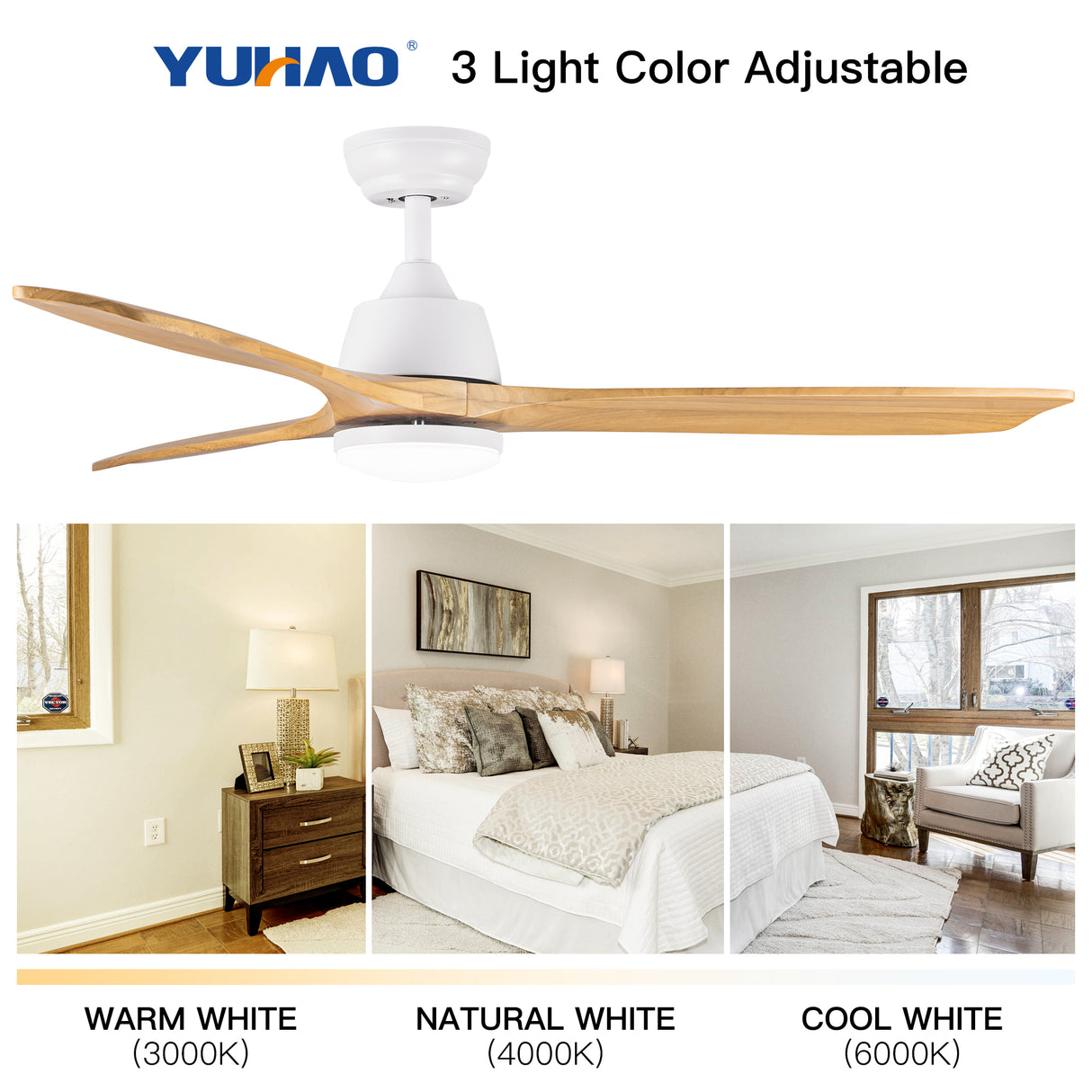 YUHAO 52-Inch Integrated LED Ceiling Fan with Remote Control