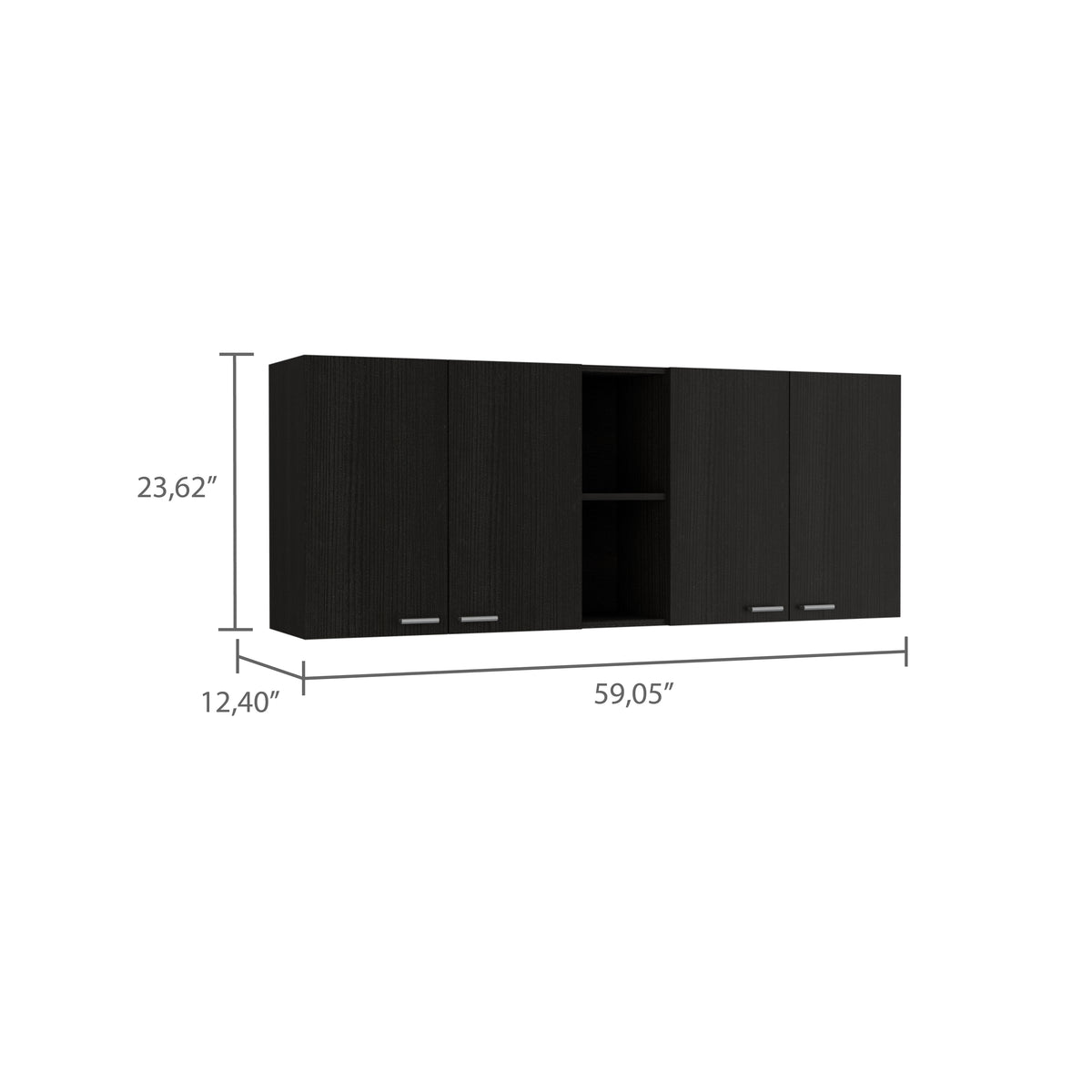 59-Inch Four Swing Doors Wall Cabinet with Glass Panels – Wenge