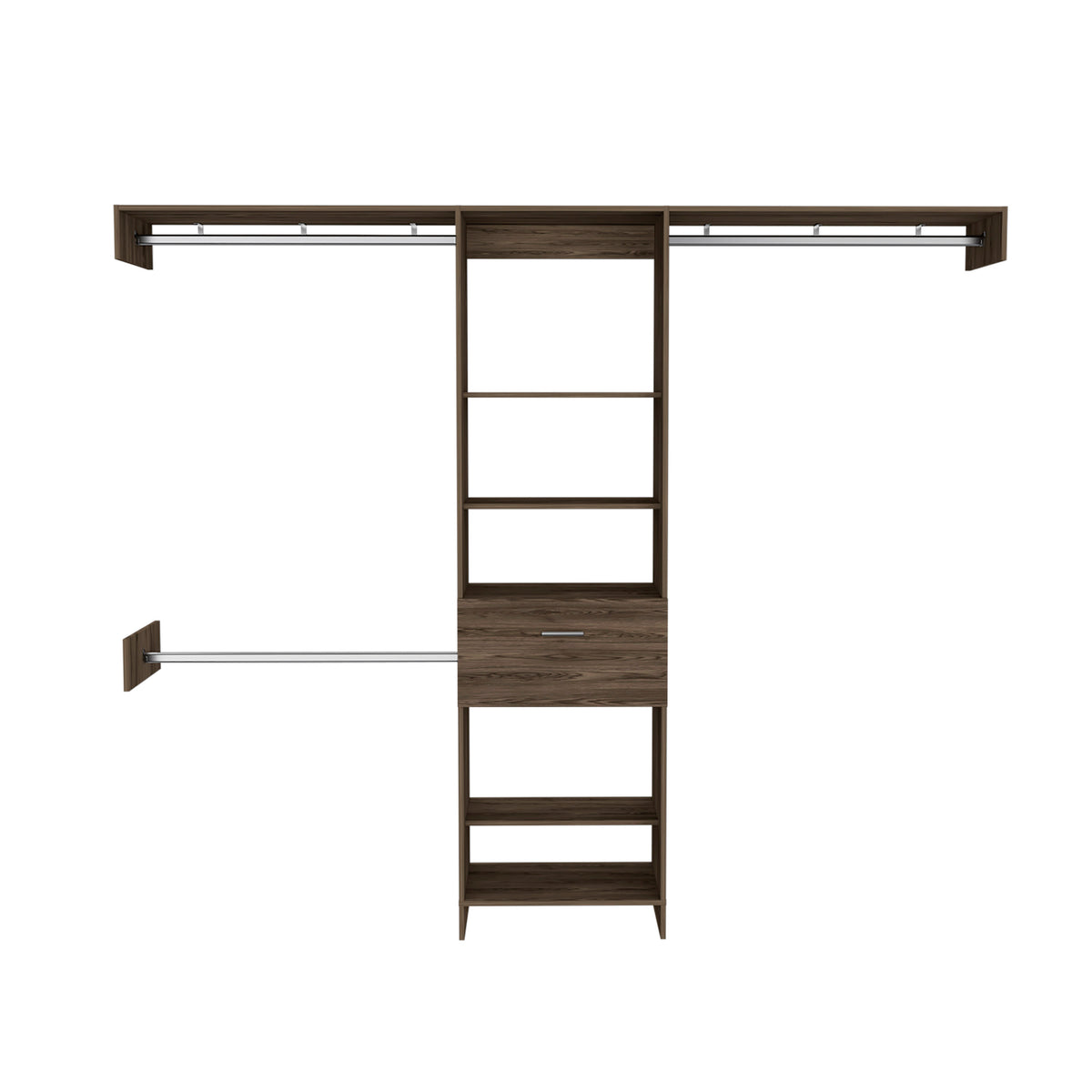 Calveston 1-Drawer 4-Shelf Closet System with Metal Rods - Dark Walnut