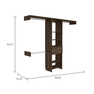 Calveston 1-Drawer 4-Shelf Closet System with Metal Rods - Dark Walnut