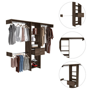 Calveston 1-Drawer 4-Shelf Closet System with Metal Rods - Dark Walnut
