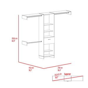 Calveston 1-Drawer 4-Shelf Closet System with Metal Rods - Dark Walnut