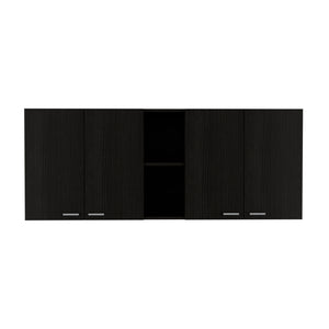 59-Inch Four Swing Doors Wall Cabinet with Glass Panels – Wenge