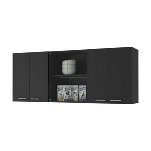 59-Inch Wall Cabinet with Two Center Glass Doors - Wenge