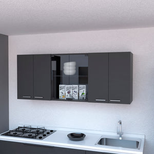 59-Inch Wall Cabinet with Two Center Glass Doors - Wenge