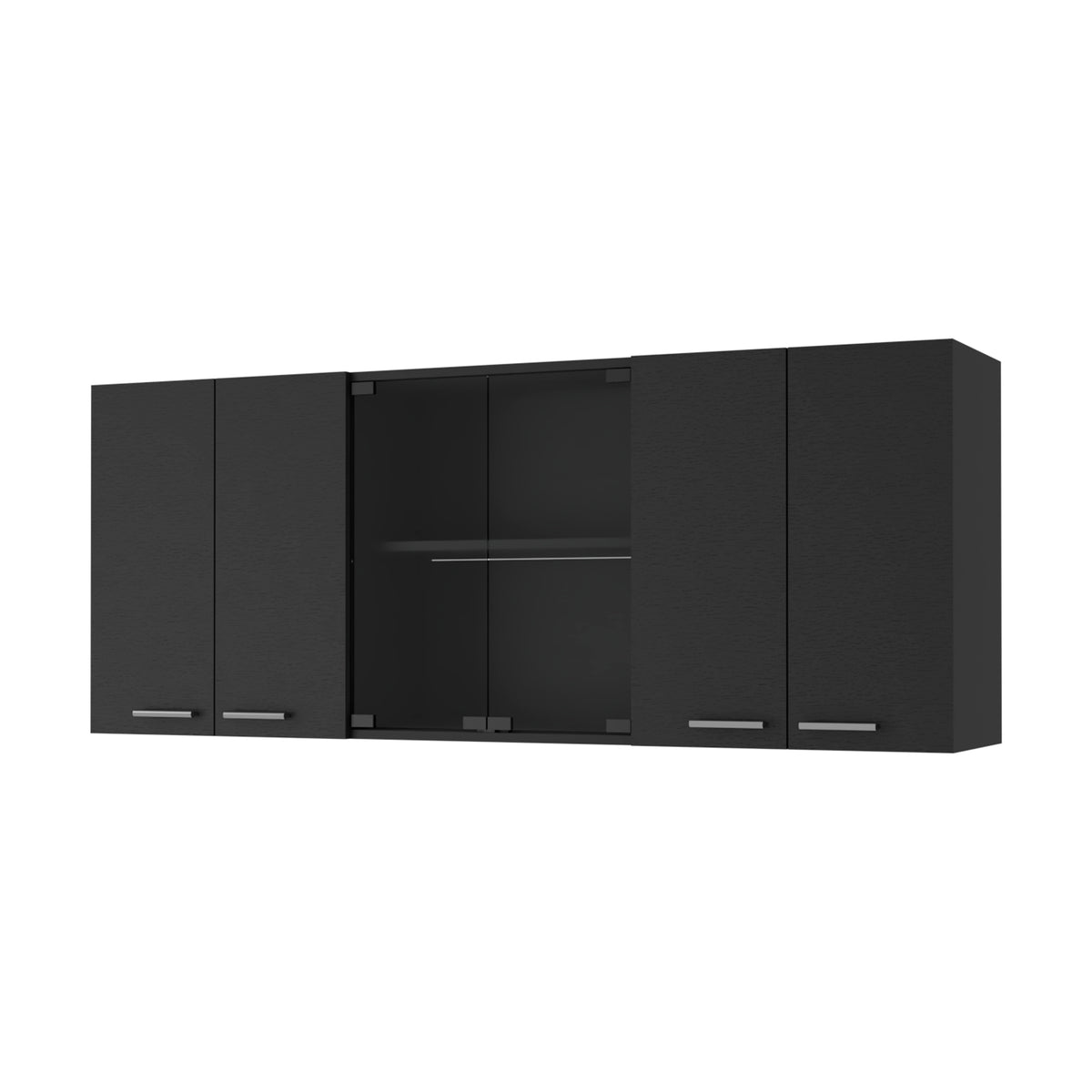 59-Inch Wall Cabinet with Two Center Glass Doors - Wenge
