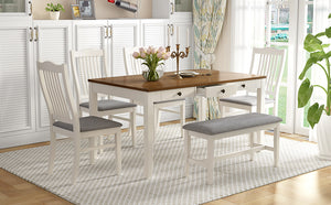 TOPMAX Mid-Century 6-Piece Wood Dining Table Set