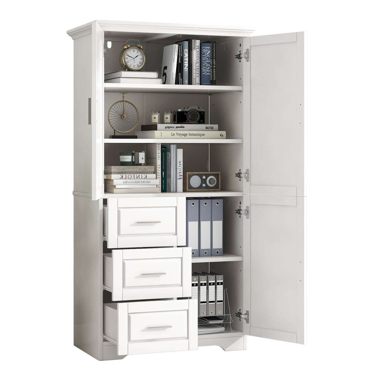 Tall and Wide Storage Cabinet with Doors for Bathroom or Office