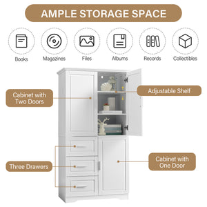 Tall and Wide Storage Cabinet with Doors for Bathroom or Office
