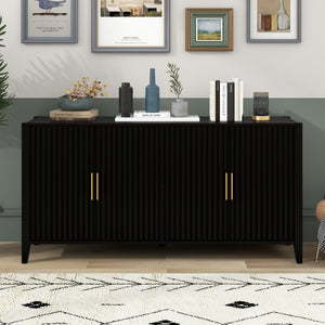 U_Style Modern 4-Vertical Wavy Slatted Doors Sideboard