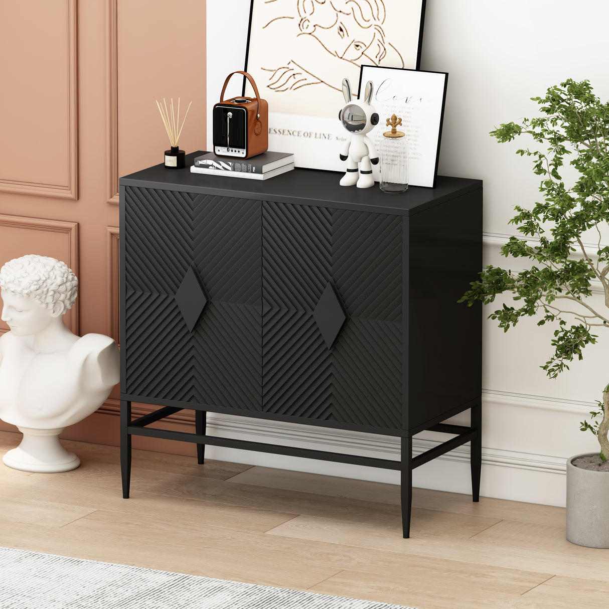 Modern 2 Door Wooden Storage Cabinet Accent Cabinet
