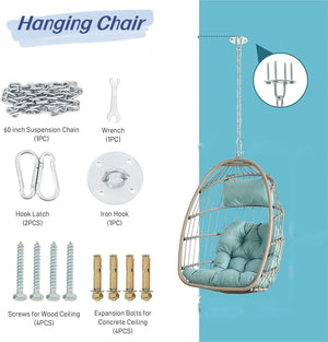 Outdoor Garden Rattan Egg Swing Chair Hanging Chair Wood