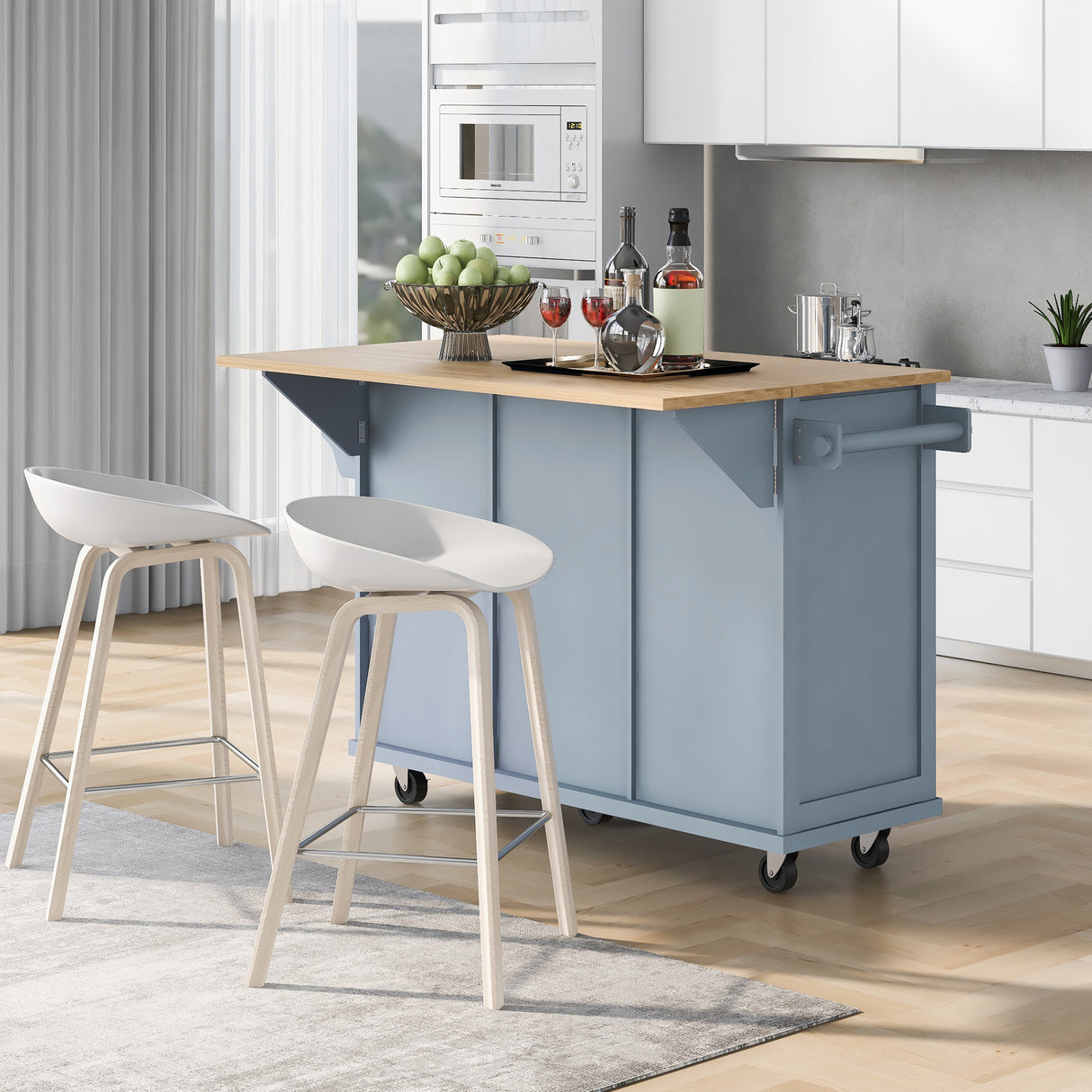 Kitchen Cart with Rubberwood Drop-Leaf Countertop
