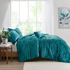 Full/Queen Velvet Comforter Set with Throw Pillow