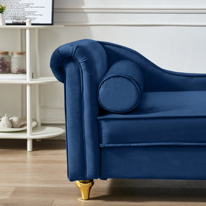 Modern Upholstery Chaise Lounge Chair with Storage Velvet - Navy Blue