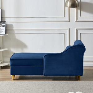 Modern Upholstery Chaise Lounge Chair with Storage Velvet - Navy Blue