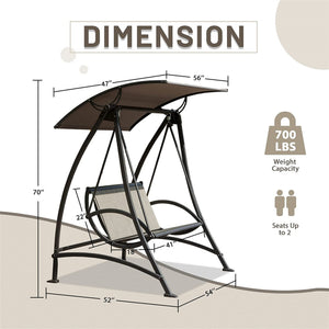2-Seat Patio Swing Chair with Adjustable Canopy and Steel Frame