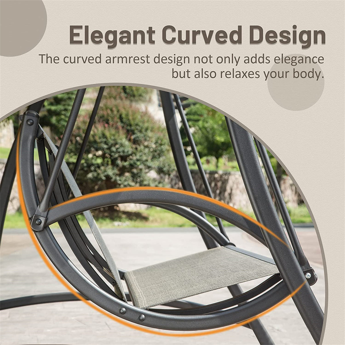 2-Seat Patio Swing Chair with Adjustable Canopy and Steel Frame