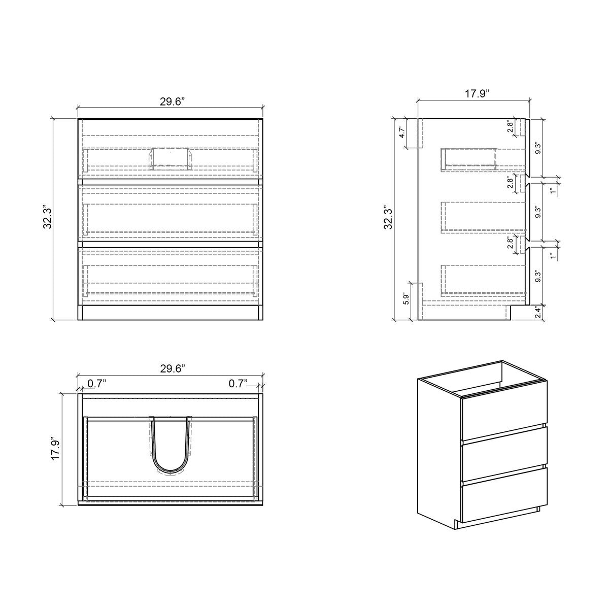Alice 30F Floor Cabinet Vanity, 29.63-Inch, Gray, No Basin