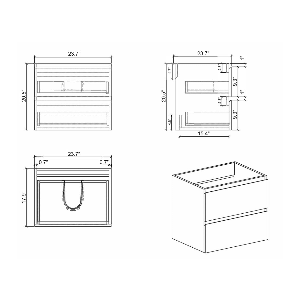 Alice 24W 201 Wall Mount Bathroom Vanity Without Basin