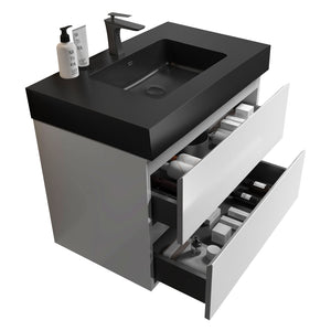 Alice 36" Wall-Mounted Bathroom Vanity, Matte Black Sink, White
