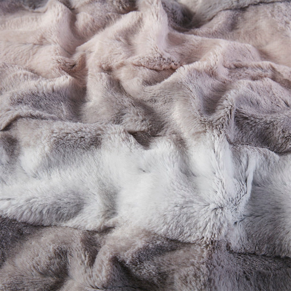 Oversized Faux Fur Throw Blanket with Reversible Faux Mink - Ash