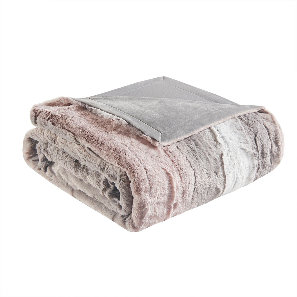 Oversized Faux Fur Throw Blanket with Reversible Faux Mink - Ash