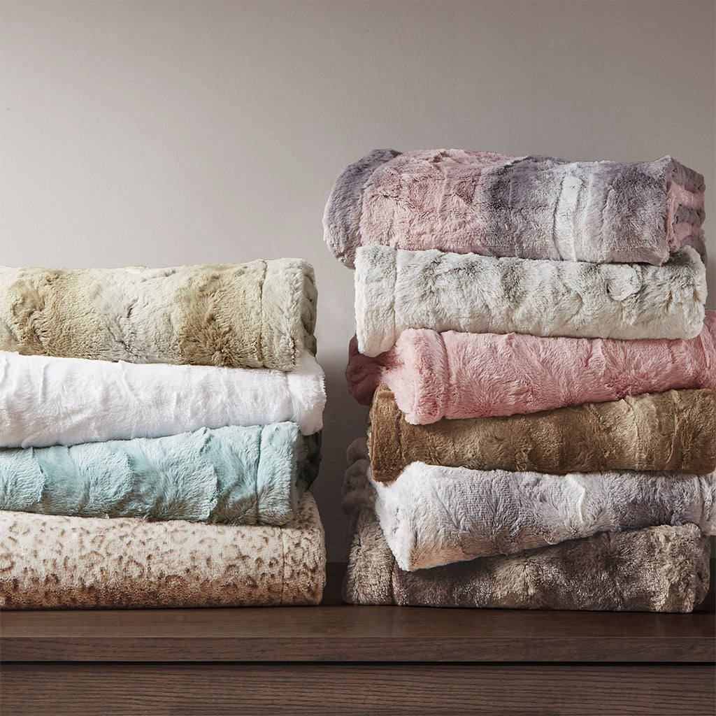 Oversized Faux Fur Throw Blanket with Reversible Faux Mink - Ash