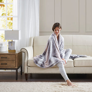 Oversized Faux Fur Throw Blanket with Reversible Faux Mink - Ash