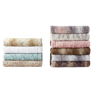 Oversized Faux Fur Throw Blanket with Reversible Faux Mink - Ash