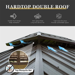 10'x12' Hardtop Gazebo with Wooden Coated Aluminum Frame and Double Steel Roof