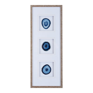 Real Stone Framed Glass and Double Matted Wall Art with Blue Agate - 34" x 13"