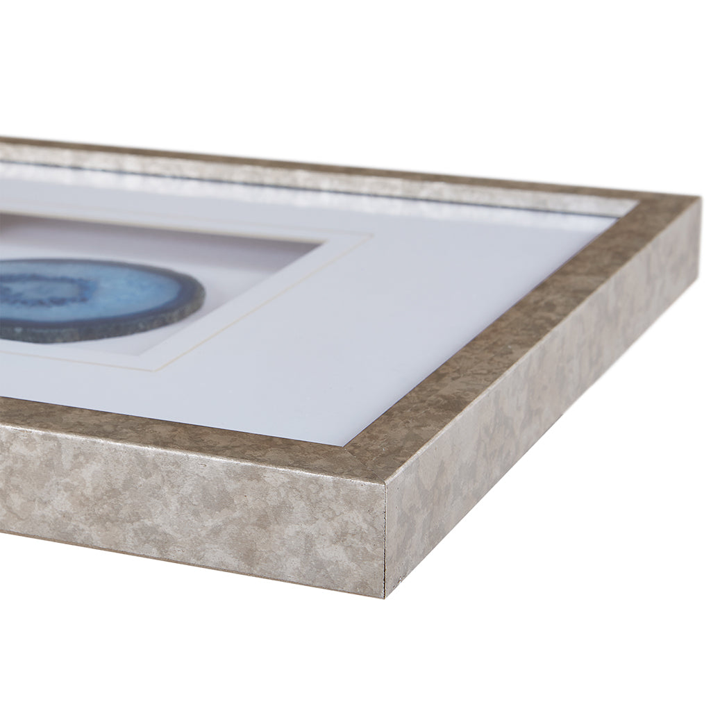 Real Stone Framed Glass and Double Matted Wall Art with Blue Agate - 34" x 13"