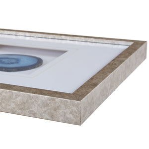 Real Stone Framed Glass and Double Matted Wall Art with Blue Agate - 34" x 13"