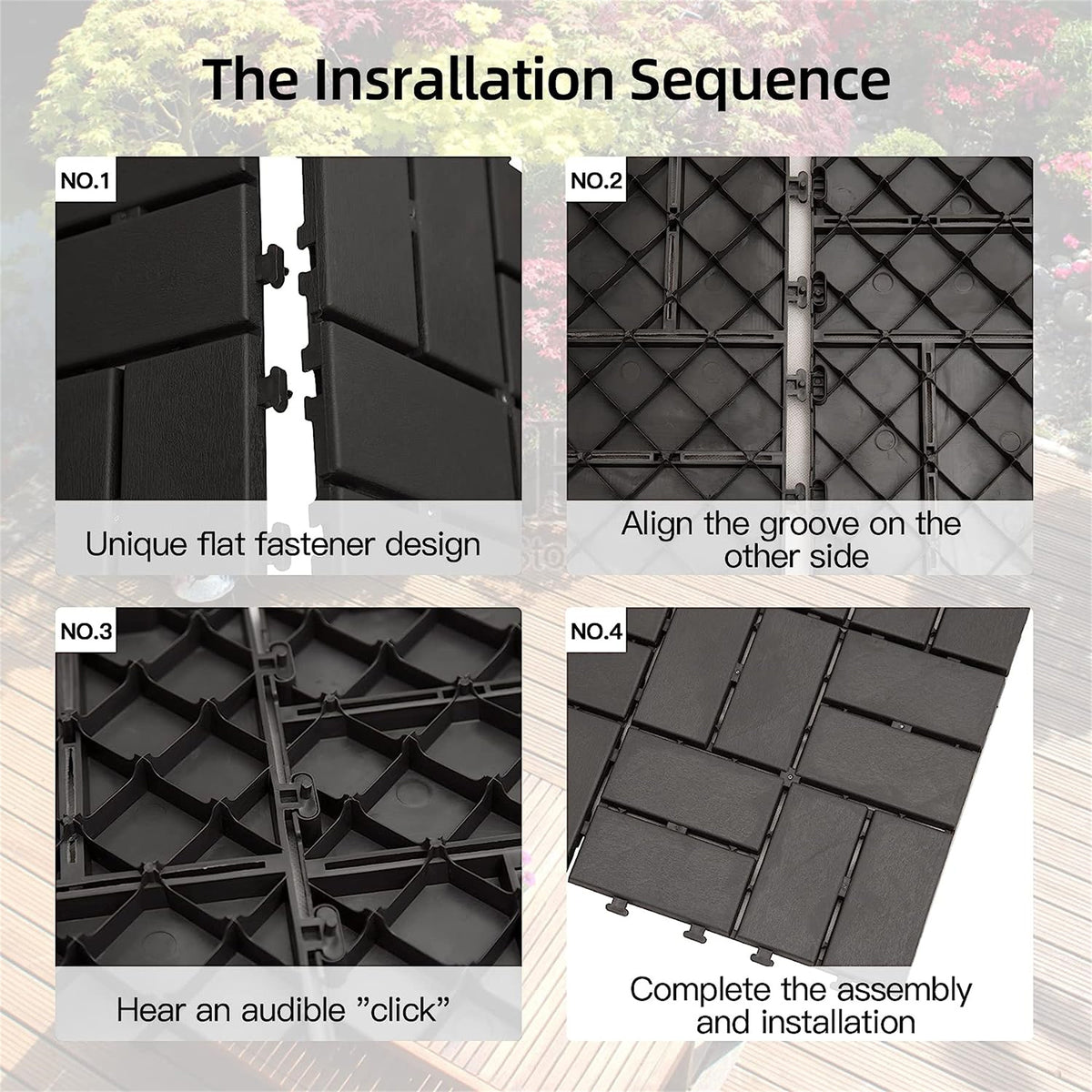 Patio Interlocking Deck Tiles, 12"x12" Square Composite Decking