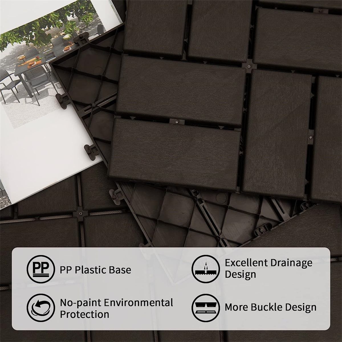 Patio Interlocking Deck Tiles - 12"x12" Composite Flooring